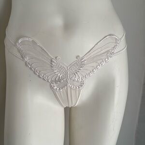 Native Intimates white embroidered butterfly design nylon mesh thong panty